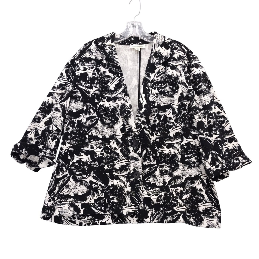 Coldwater Creek 20W Blazer Jacket Black White Print Button‎ Front 3/4 Sleeve